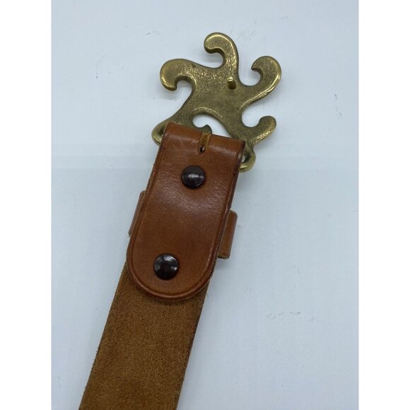 Brown Women's Embossed Belt Genuine Leather Size 26 Brass Buckle - Picture 6 of 16